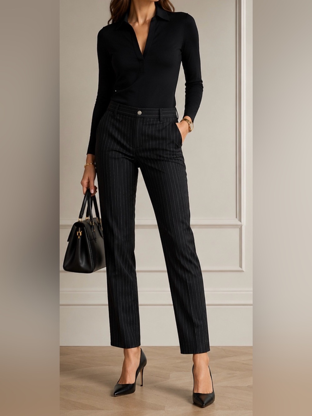 Christian Dior Black Pinstripe Slim Fit Trousers Women's US 10 Designer Pants
